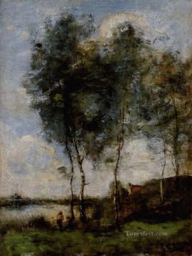  iv - Pecheur Au Bord De La Riviere plein air Romanticismo Jean Baptiste Camille Corot
